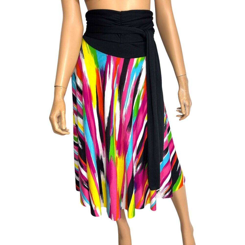 Convertible Strapless Midi Dress Skirt M Multicolor Abstract Brushstroke